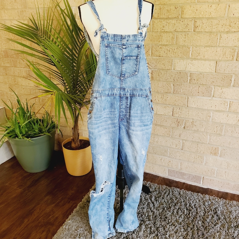 Forever 21 denim jeans pant overalls distressed 25